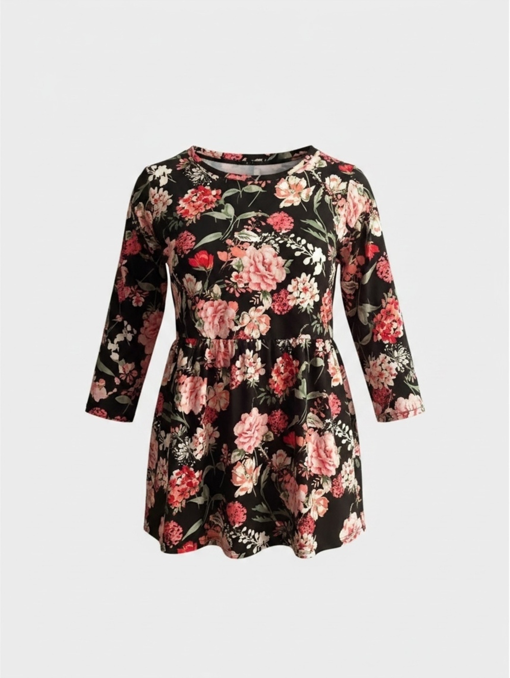 Jodifl Black Floral Print Long Sleeve Tunic XL